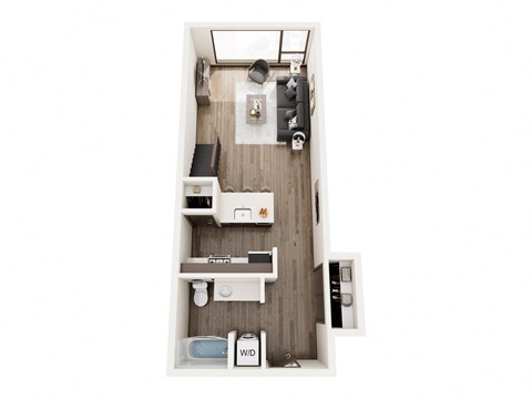Floor plan for 1 bed, 1 bath, 693 sqft